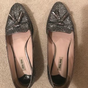 Miu Miu silver glitter flats EU 40